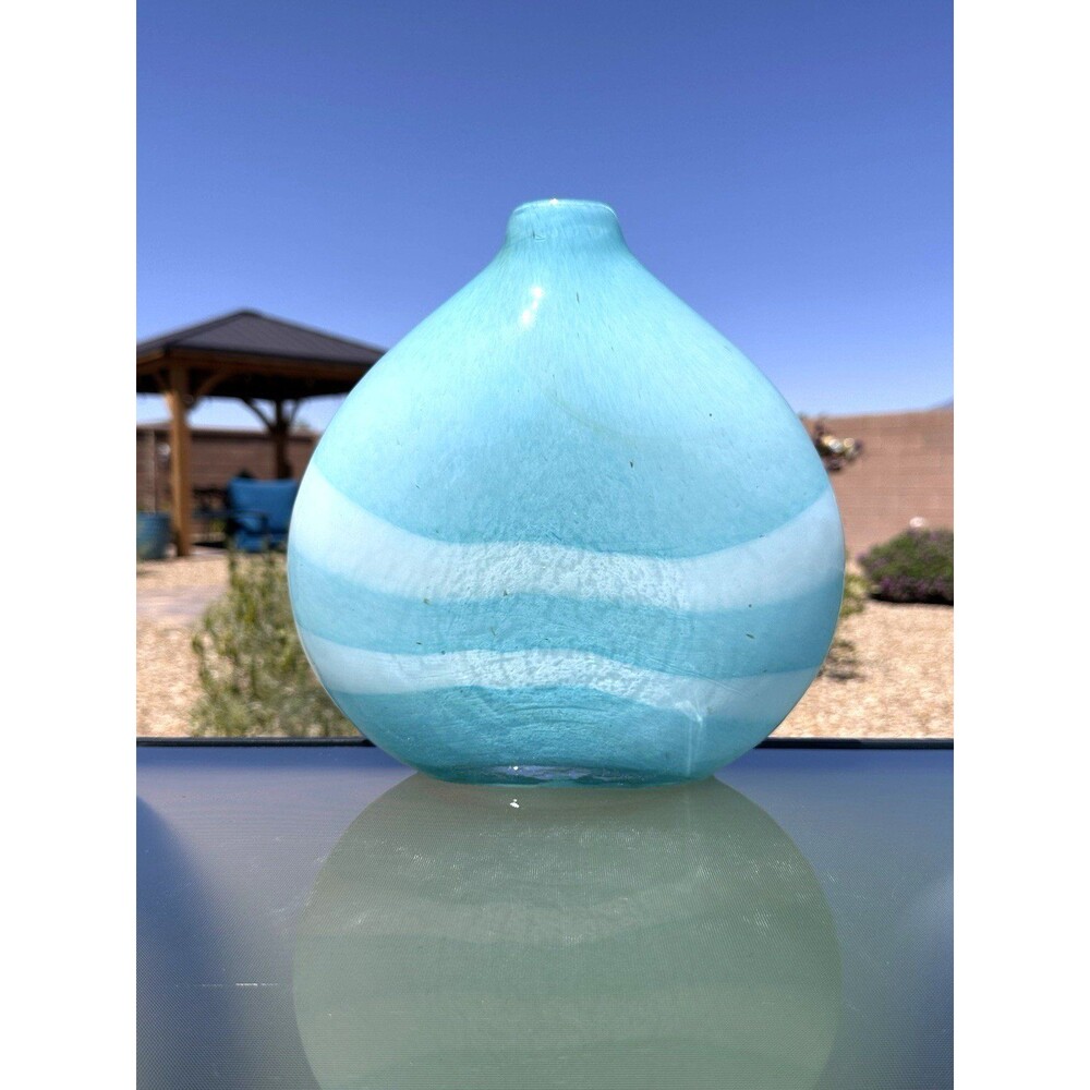 Margie's Garden Hand Blown Sky Blue and White Modern Decor Floral Vase